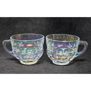 Vintage Federal Glass Iridescent Rainbow Glass Punch Teacups Pair of 2